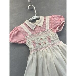 Princess Anna 6 Vintage Hand Smocked Apron Style Pink White Gingham Dress